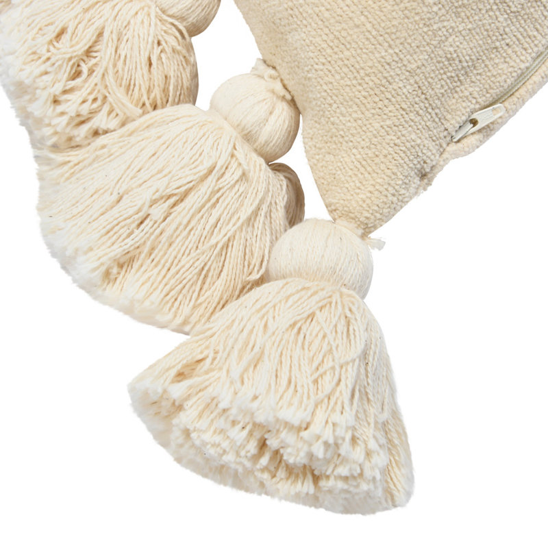 Cream Cotton Chenille Lumbar Pillow with Tassels