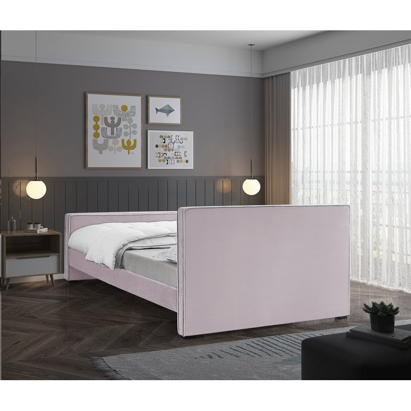 Haneesh Upholstered Unfinished Panel Bed, Pink Velvet, Full
