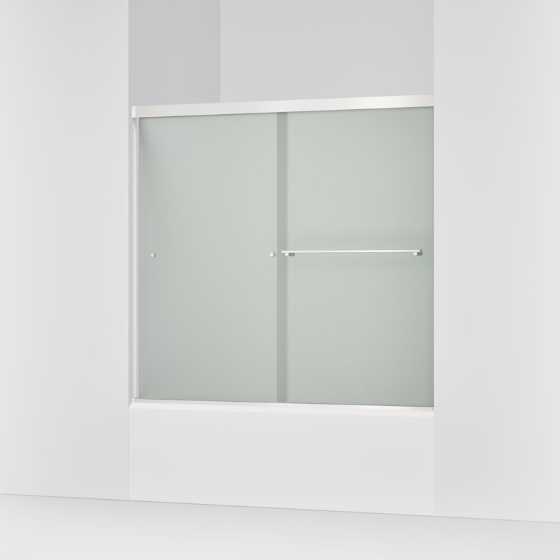 Revel 59.63'' x 55.5'' Double Sliding Bath Door with CleanCoat Technology, Bright Polished Silver, Frosted