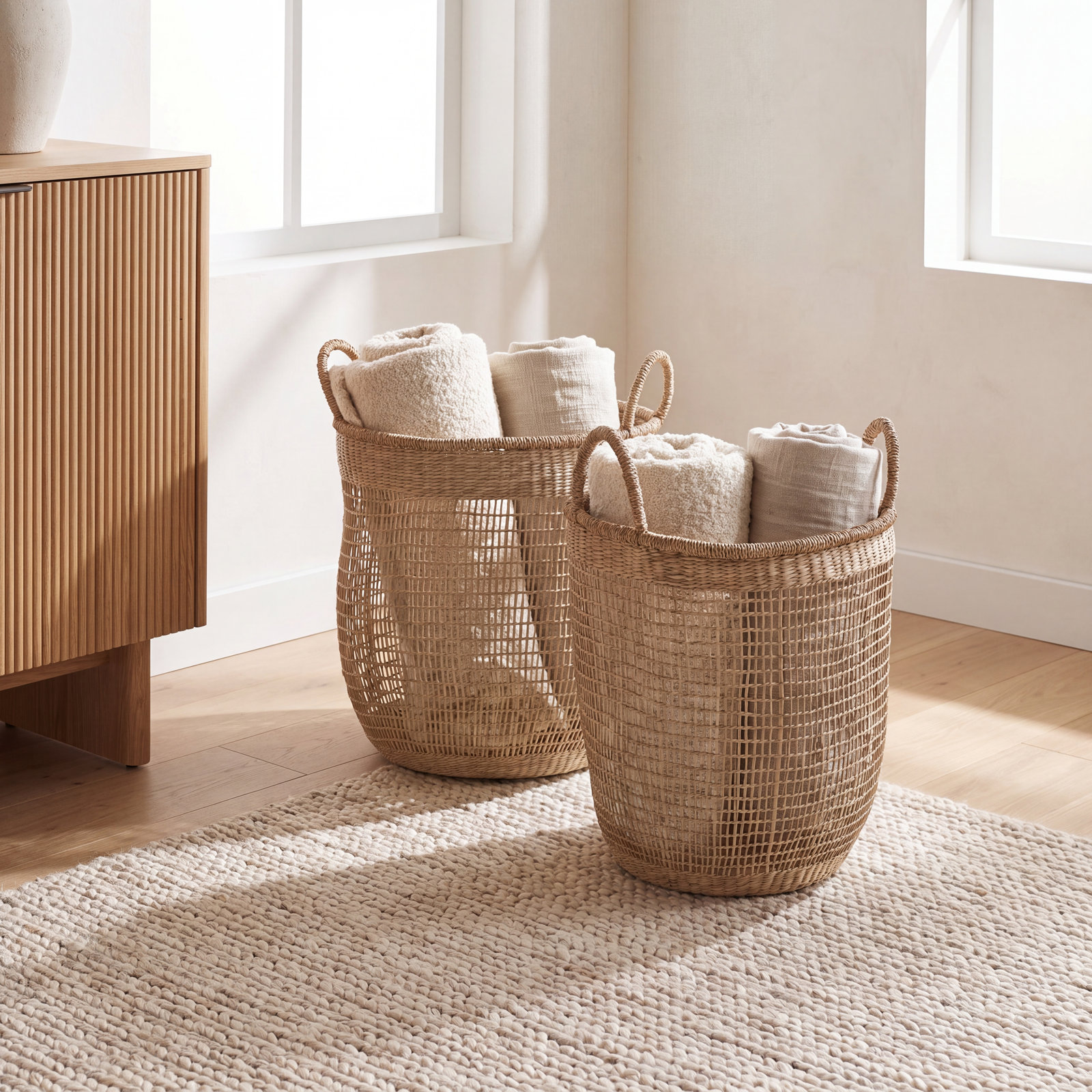 Handwoven Rattan Storage Bin Set