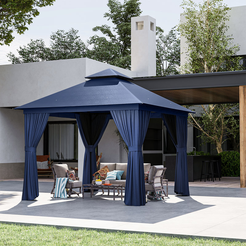 10 Ft. W X 10 Ft. D Steel Patio Gazebo The Soft Roof Gazebos, Blue