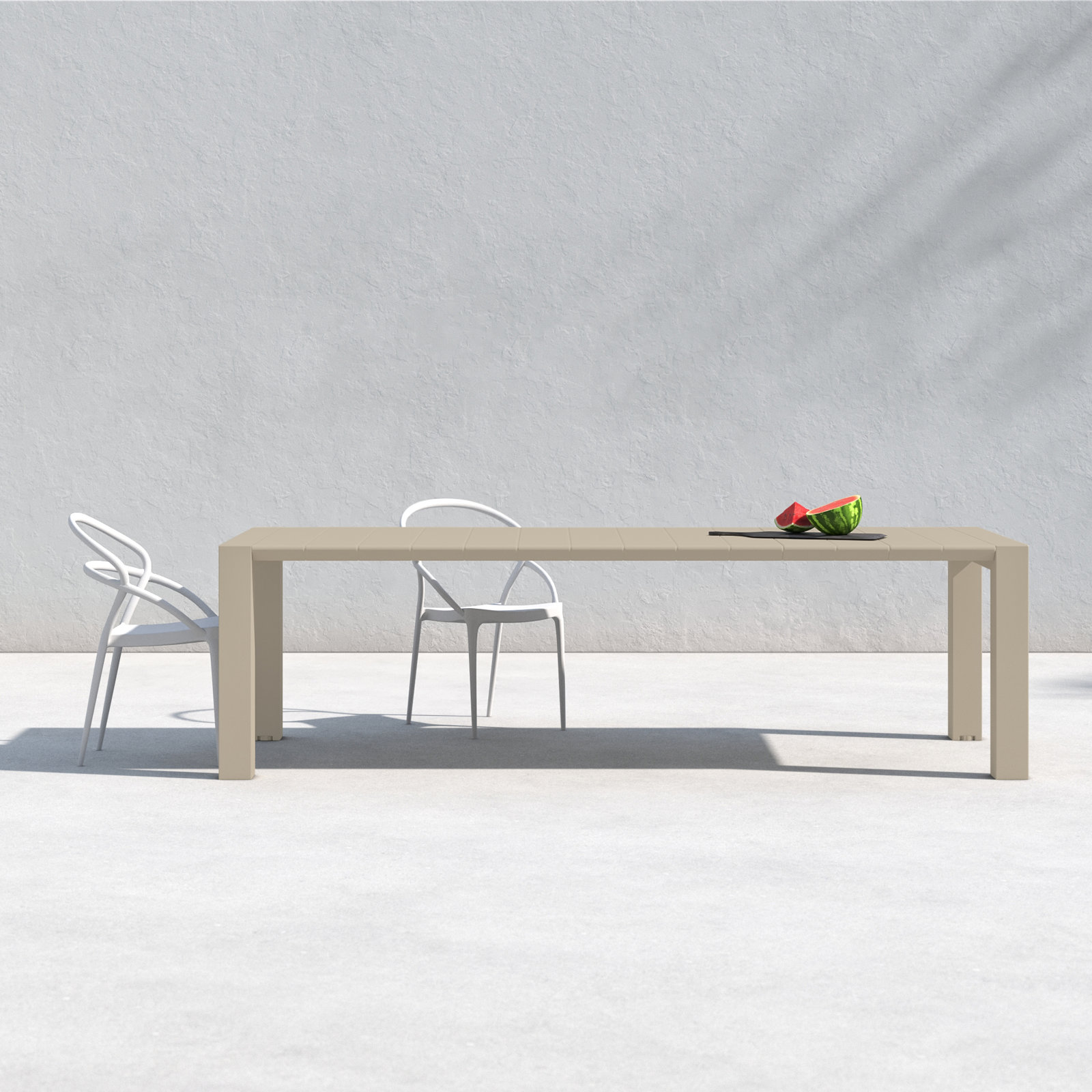 Spector 102" Extendable Patio Dining Table, Taupe, 39" W x 102" L x 29.5" H