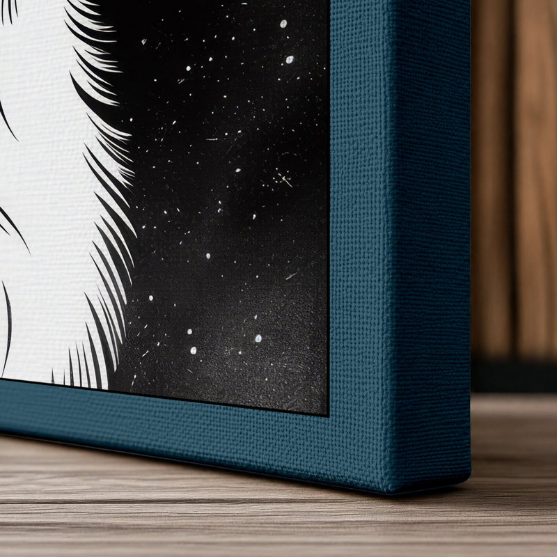 Fox Beneath The Moon Japandi - Print, 24x16 - 61.0 x 40.6 cm, Teal Border