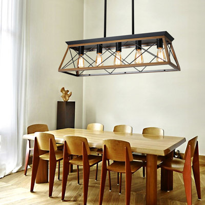 Noyer rustique pour salle à manger - hauteur réglable, 5 lumières de plafond, 5 ampoules, réglable