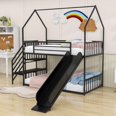 Salemburg Kids Twin over Twin Metal House Bunk Bed with Slide and Stairs -  Harper Orchard, 4A8FEB531905436F99A278F9EFE777A5