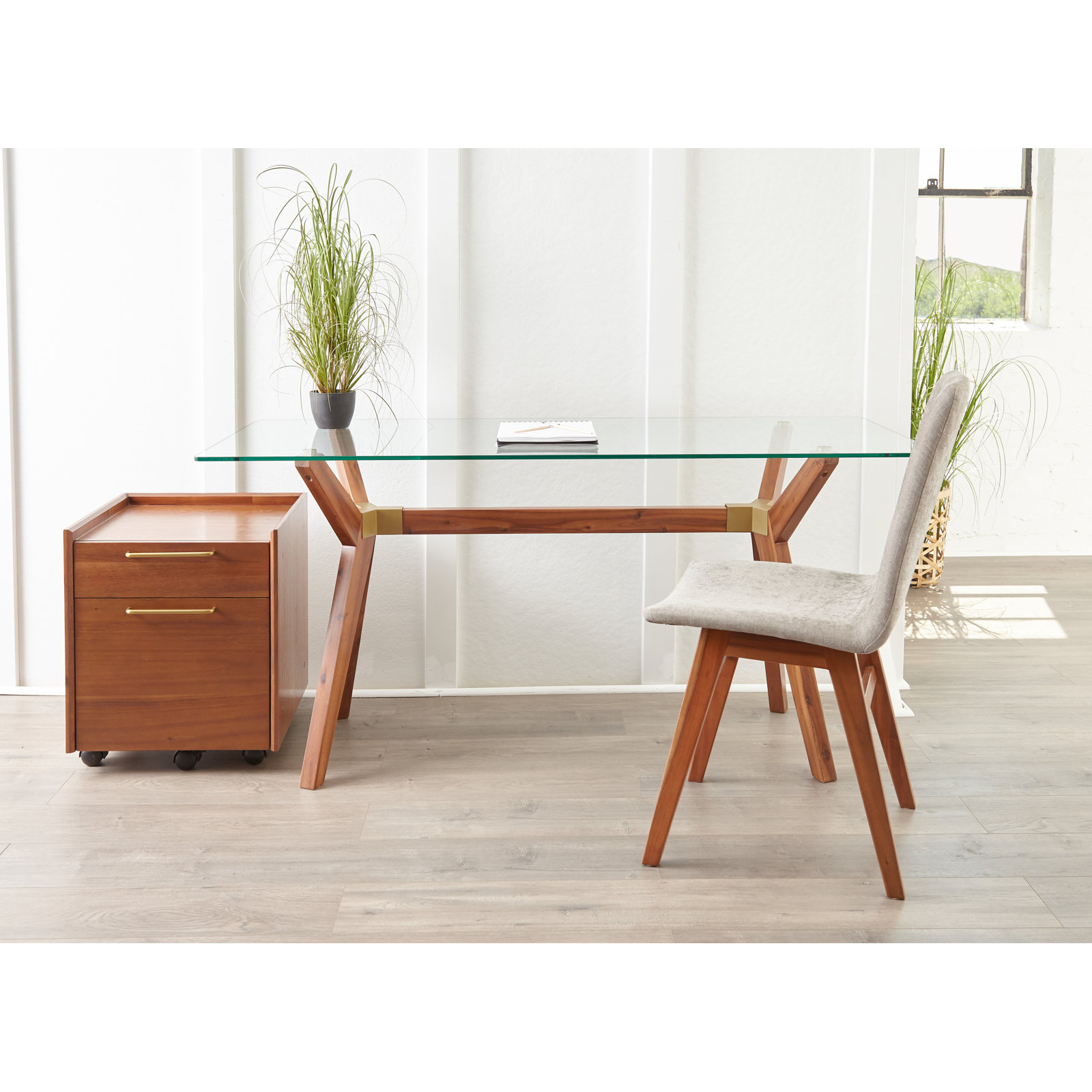 Walter Writing Desk, Walnut/Brass