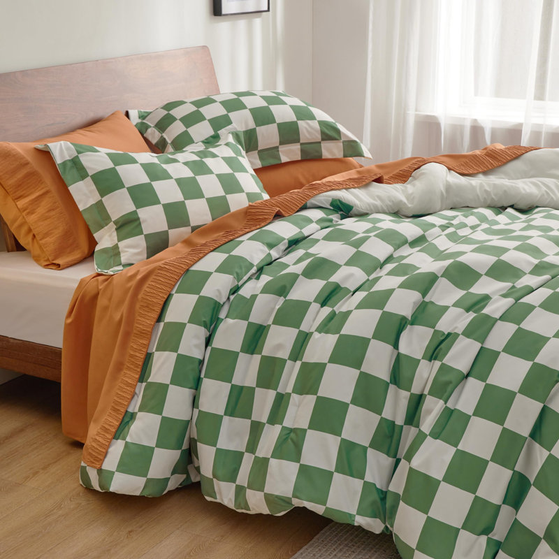 Bedsure Checkered Comforter Set, Queen Comforter + 2 Standard Shams