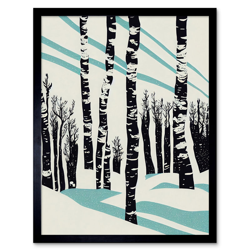 Birch Tree Forest In Winter Stencil Design - Single Picture Frame Print