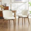 Chaise de salle à manger rembourrée de 20,1 po de largeur, fauteuil d'appoint à haut dossier, sans accoudoirs et pieds en bois massif pour salle à manger, meuble-lavabo, beige, ensemble de 2-436899594