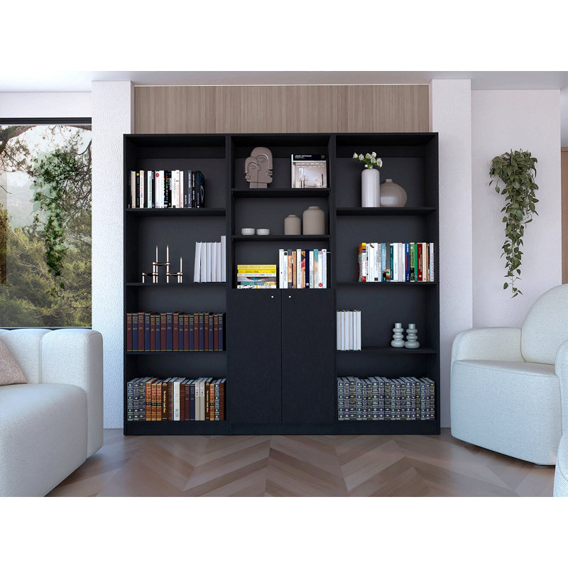 Black 3 Piece Living Room Set With 3 Bookcases