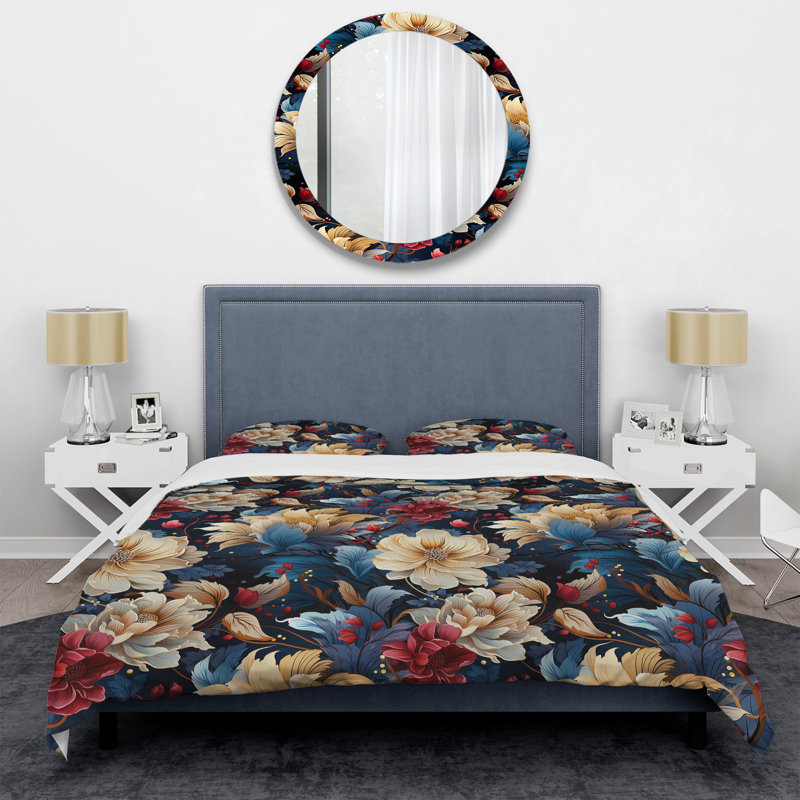 Beige et bleu Cosmic Mystic Floral Botanics Dream - Ensemble de housse de couette floral
