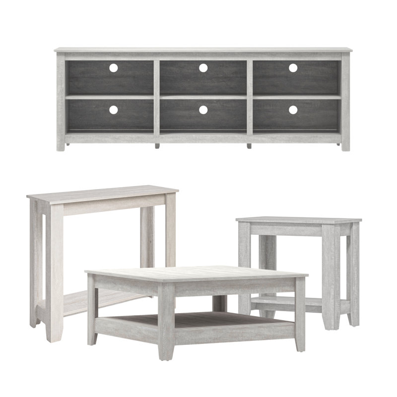Fredrick Farmhouse Coordinated Living Room 4 Piece Furniture Set, Dusty Gray Oak
