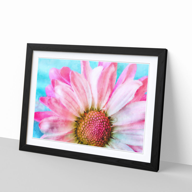 Pink Daisy Flower - Picture Frame Graphic Art Print, 62cm H x 87cm W x 2cm D, Black