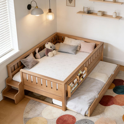 Bed with Built-in Bookshelves and Small Staircase