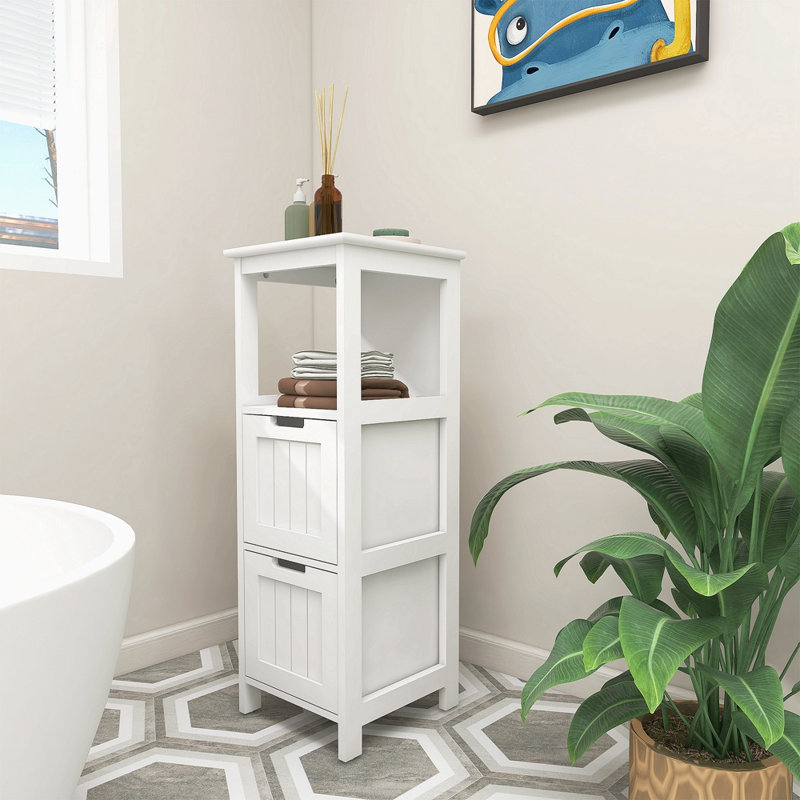 Bathroom Floor Cabinet With 2 Drawers And 1 Storage Shelf,Freestanding Wood Storage Organizer Cabinet