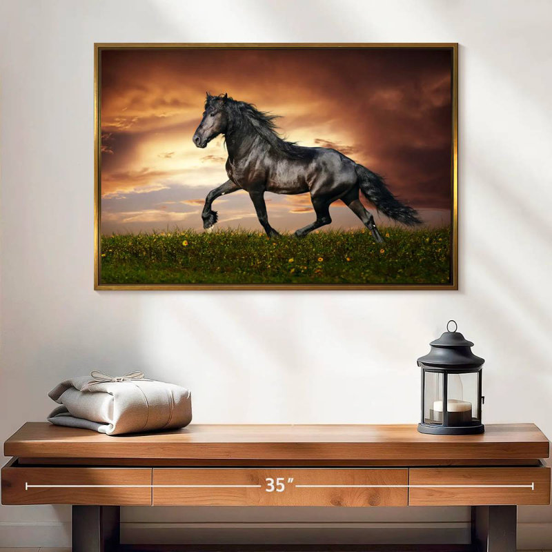 Cheval baroque, 25 po x 17 po, Cadre flottant doré