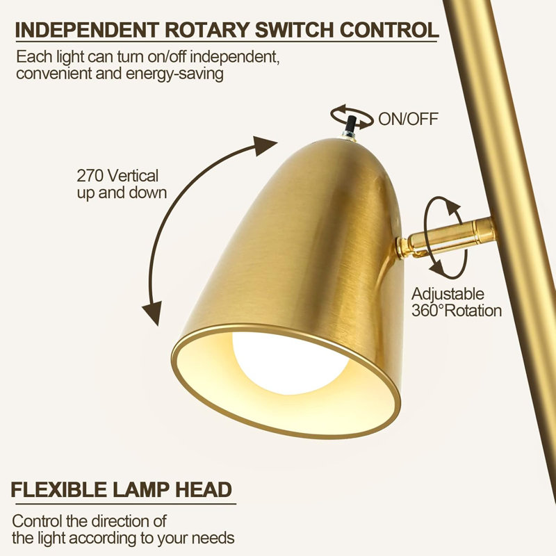 Brushed Gold Adjustable Tree Floor Lamp with Metal Shades