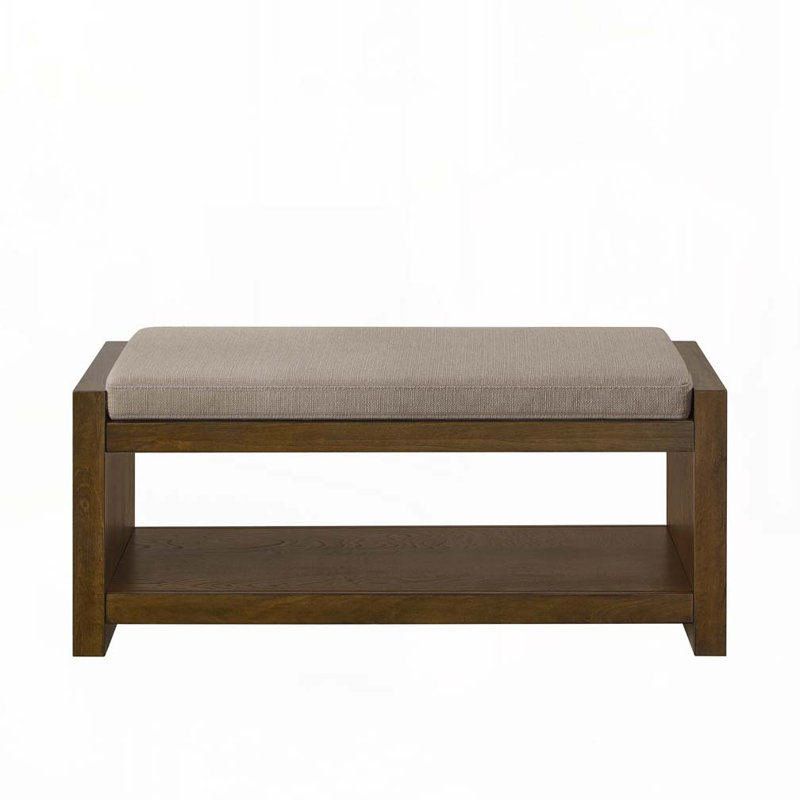 40" Accent Bench with Lower Shelf Shoe Rack, Padded Seating Bench, Linen, Gray, 18.5" H x 40" W x 16.25" D