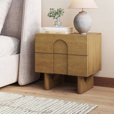 Wooden Nightstand With Drawers And Arched Door Cutout