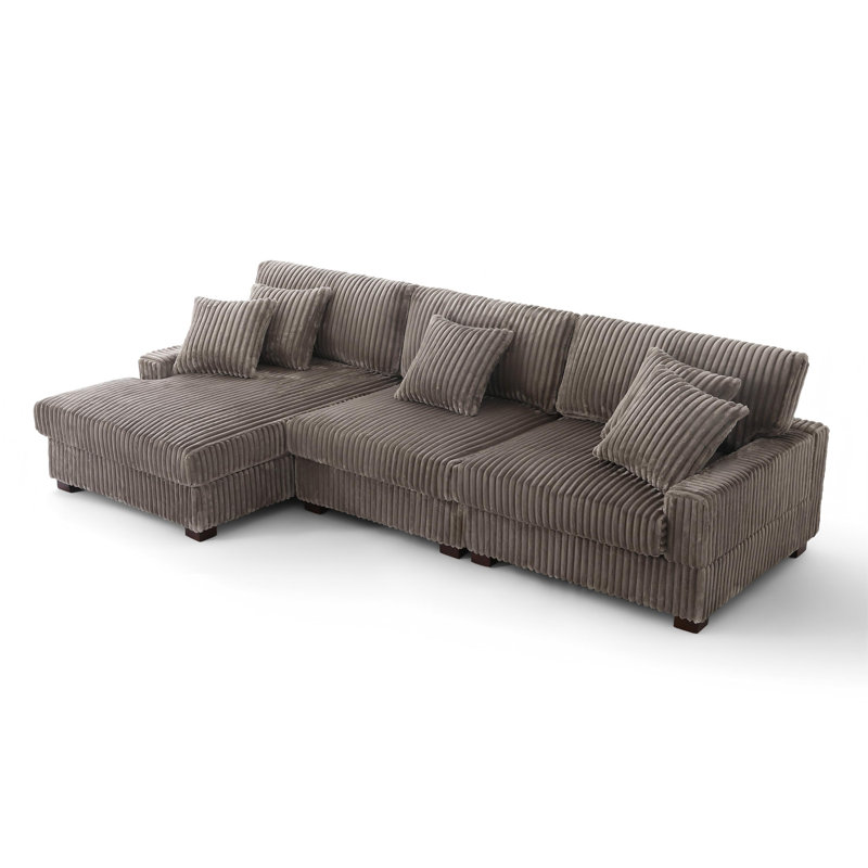 3 Seater Sectional, Light Brown Polyester/Foam Padding