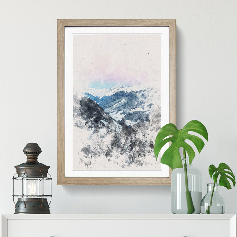 Pink Sky over the Mountains in Italy - Picture Frame Painting Print, Oak Framed, 63cm H x 45cm W x 2cm D