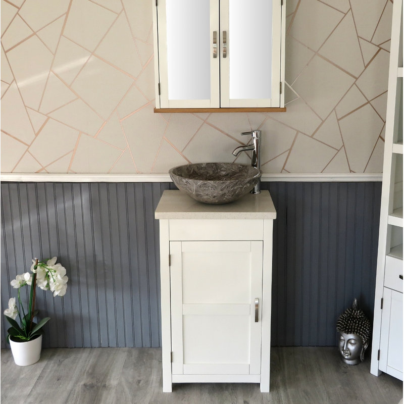 Scranton 515mm Single Bathroom Vanity with Vessel Stone Basin, White Quartz, White