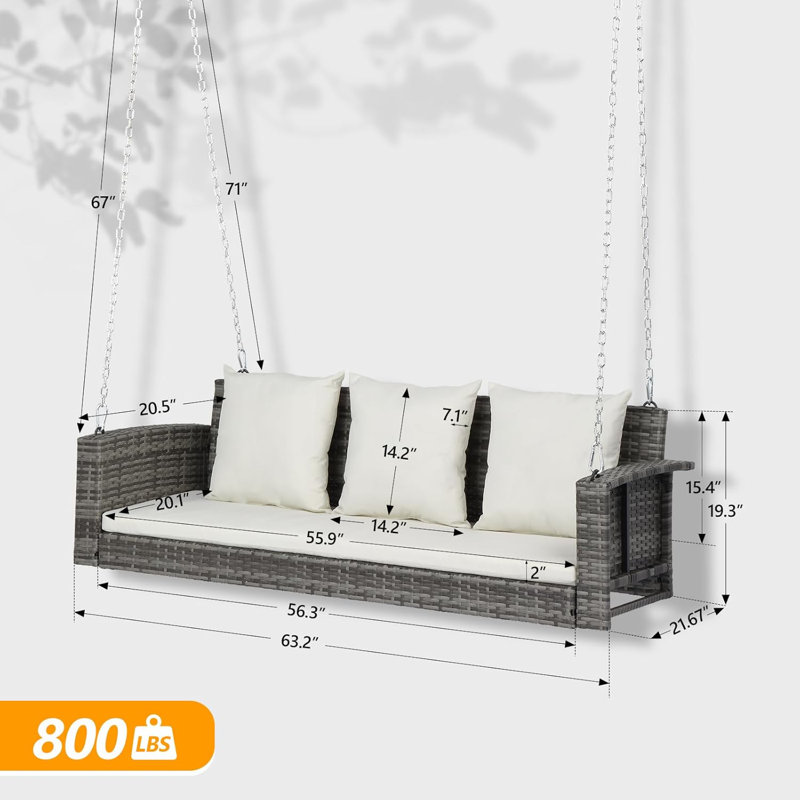 3 Person Porch Swing, Gray, White