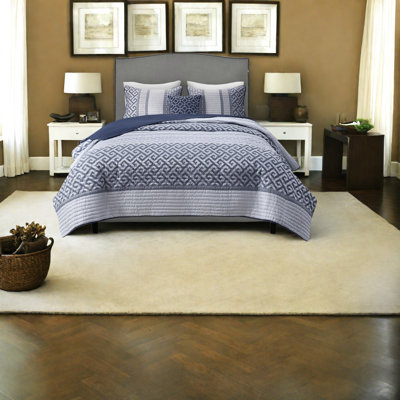 Ensemble de literie élégant en jacquard bleu marine, polyester, design traditionnel pour la maison