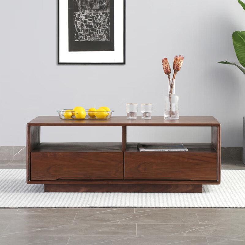 Table basse moderne moderne en bois massif avec rangement, H 15,7 po x L 47,2 po x l 23,6 po