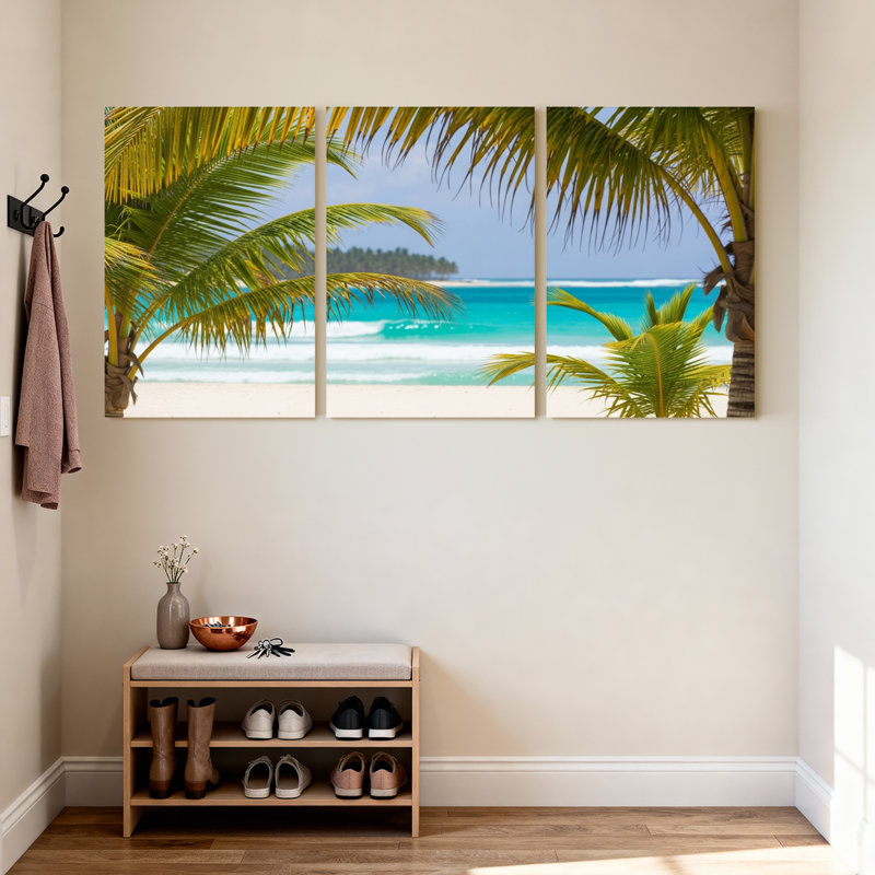 Palmiers, plage tropicale, palmiers, vagues de sable, ciel de sable, ensemble de 3 impressions sur toile, H 18 po x l 36 po