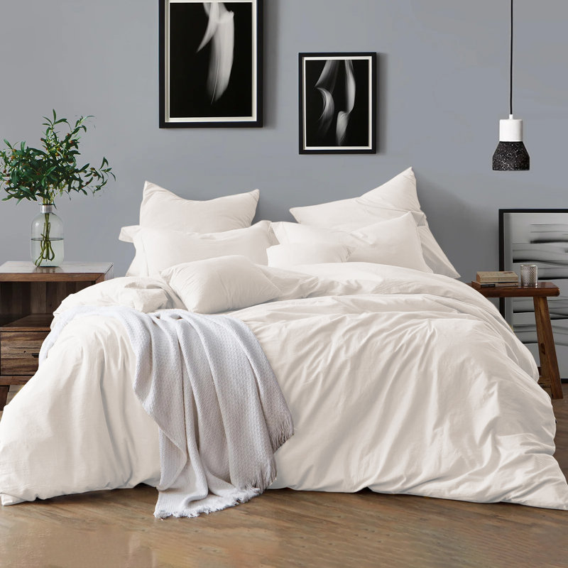 Klarita 100% Microfiber 300TC Reversible Duvet Cover Set with Pillowcase, Double - 2 Pillowcase (50 x 75 cm), Cream