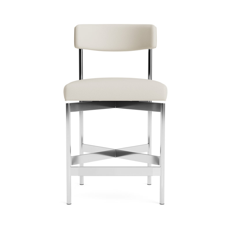 Remy Leather Bar Stool, Polished Stainless Steel, Greenwich Performance Leather - Cream, Counter Stool (25” Seat Height)