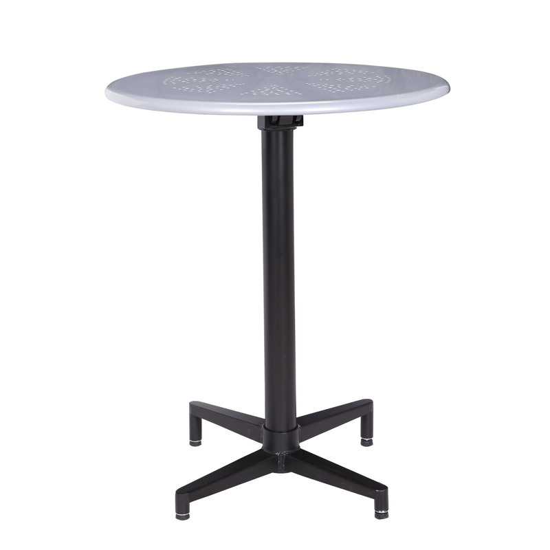 Round Metal Folding Outdoor Balcony Table , in. W in. D, Glossy Silver, 30" x 24" x 24" 