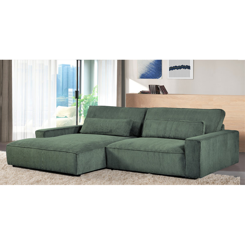 Gionatan Corduroy Sectional, Left Hand Facing, Green Corduroy