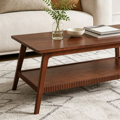 Solid Wood Rectangular Coffee Table with Storage Shelf