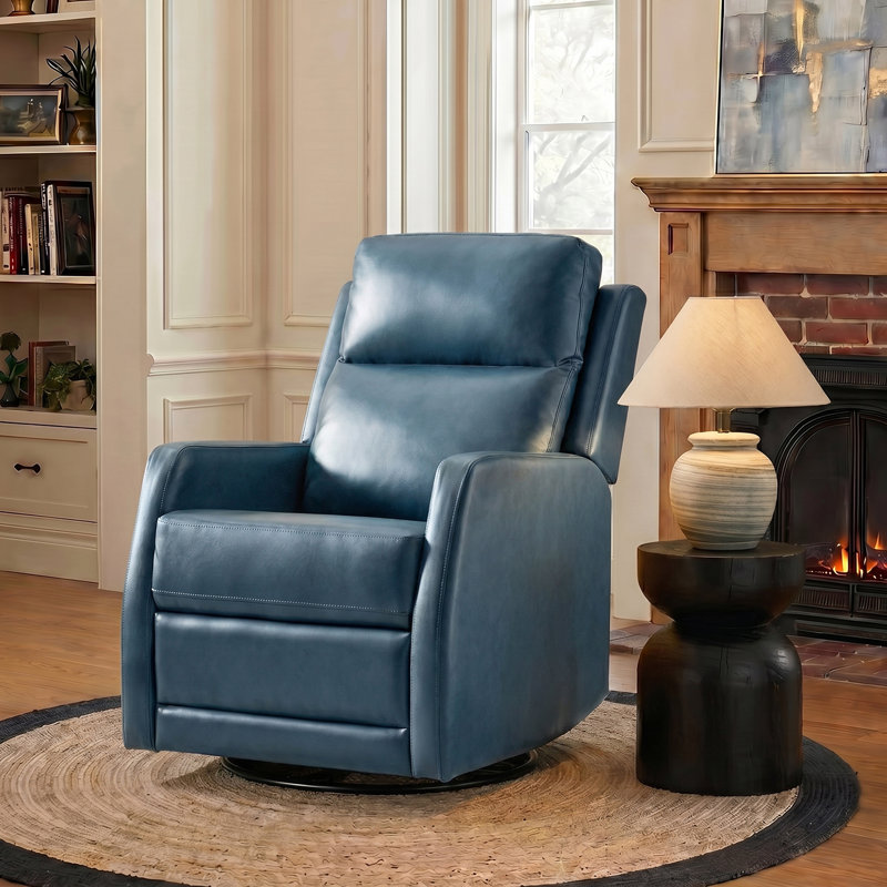 Fauteuil inclinable pivotant en similicuir McGuffey avec base en métal, Marine
