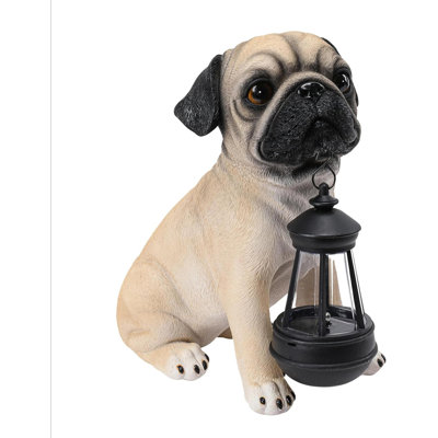 Solar Lantern Pug Dog Garden Statue - Outdoor Patio Balcony Yard Ornament Solar Light Decor Perfect Gift