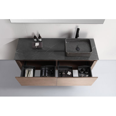 Meuble-lavabo simple en contreplaqué de chêne naturel avec plateau en quartz d'ingénierie Jasmine