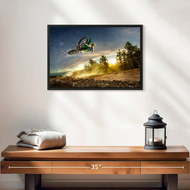 Dirt Bike Rider Stunt, 19 po x 13 po, Cadre flottant noir