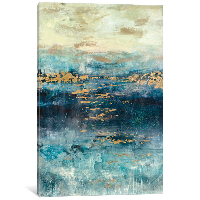 «Teal and Gold Scape» par Julian Spencer, impression sur toile tendue, H 26 po x l 18 po x P 1,5 po