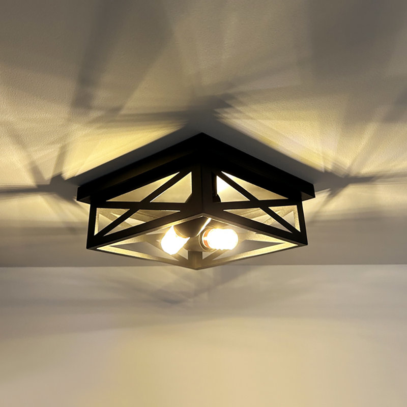 9.8 In. Farmhouse Square Black Flush Mount Ceiling Light Fixture with Turnable Light Cap (1-Pack), 1