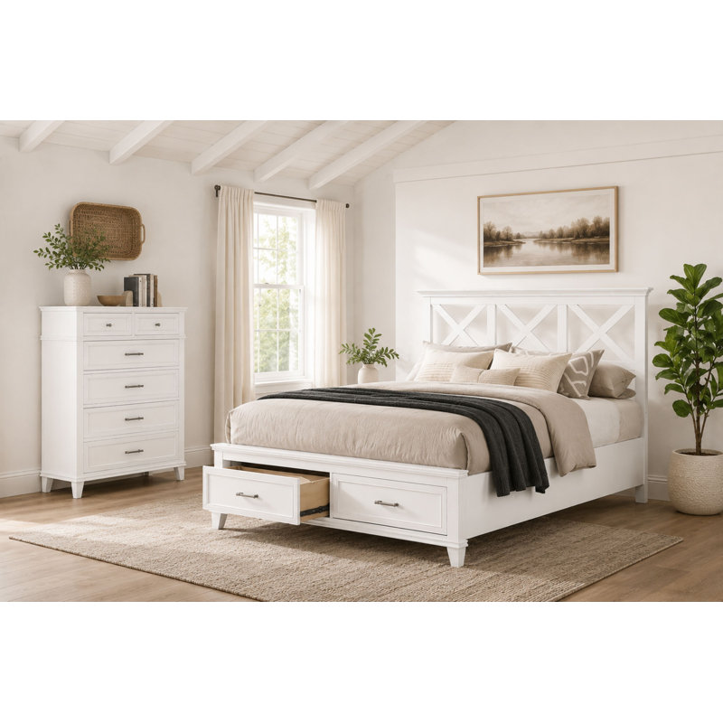 Ensemble de chambre à coucher avec très grand lit 2 pièces Deguzman - Blanc, Blanc, 2 pièces: lit, commode, Très grand lit