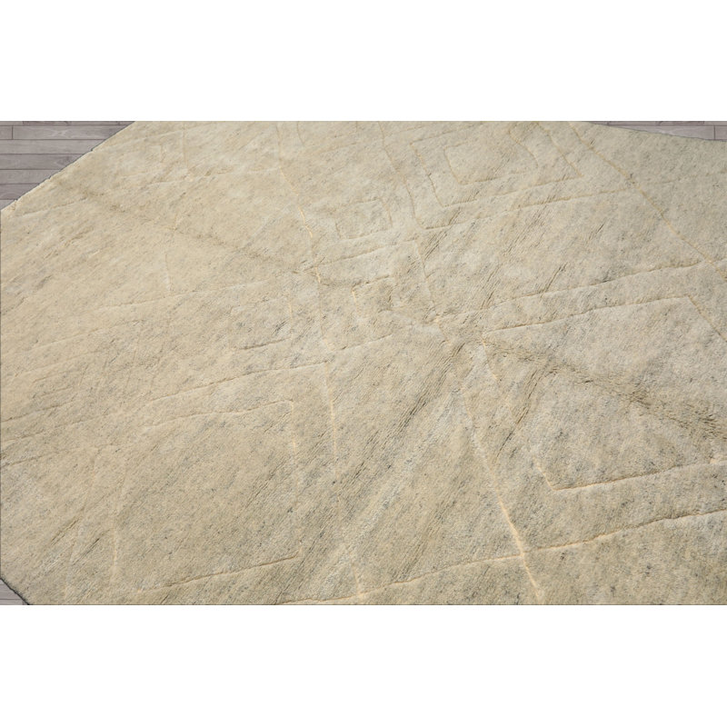 Tapis marocain beige moderne en laine noué à la main 8 x 10 pi Tibetano
