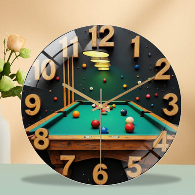Table de billard avec boules de billard et accessoires - Horloge murale 12 po