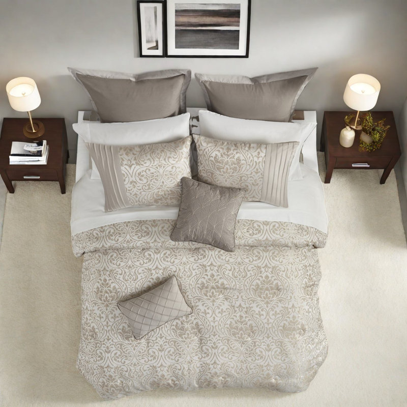 Ensemble de literie, damas jacquard en polyester pour la maison