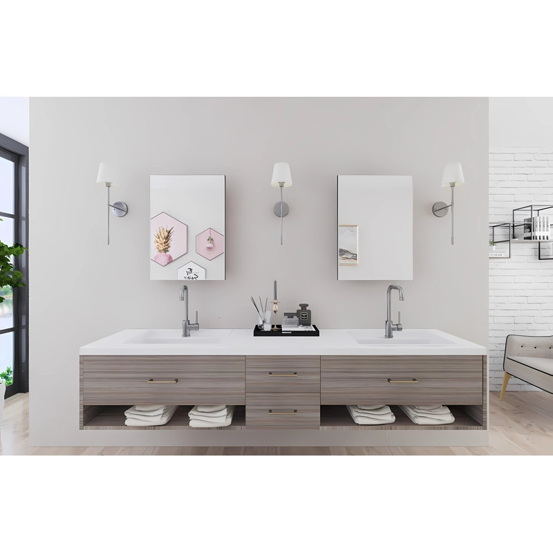 Base de meuble-lavabo double 81,5 po YU-Toronto-90MO, prête à installer, Gris argenté