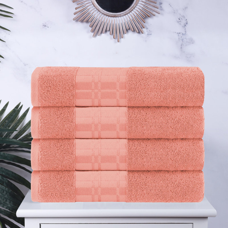 Ensemble de 4 serviettes de bain Mikira Larissa, Corail