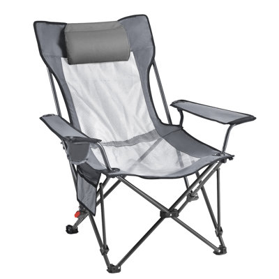 Chaise de camping inclinable, 4 positions réglables, chaise pliante portative pour adultes, chaise de plage en filet avec repose-tête et repose-pieds, supporte 220 lb, chaises de camp robustes pour patio, gris