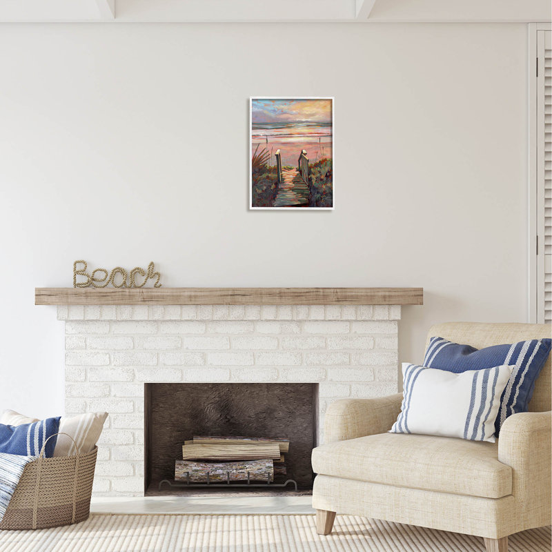 Au-419, jetée sur la plage, H 20 po x l 16 po x P 1,5 po, Giclée encadrée blanc bord de mer