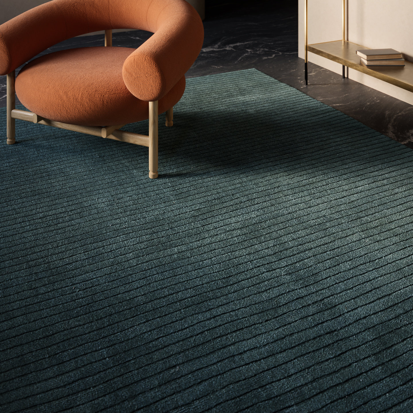 Guiness Blue Hand-Loomed Wool Rug, Rectangle 5' x 8'